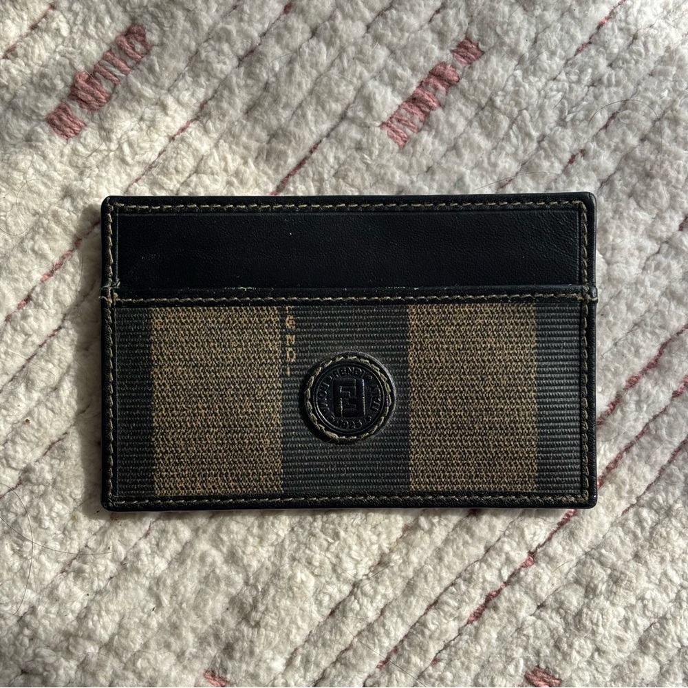 Fendi Black and Brown Pequin VTG Card Holder
